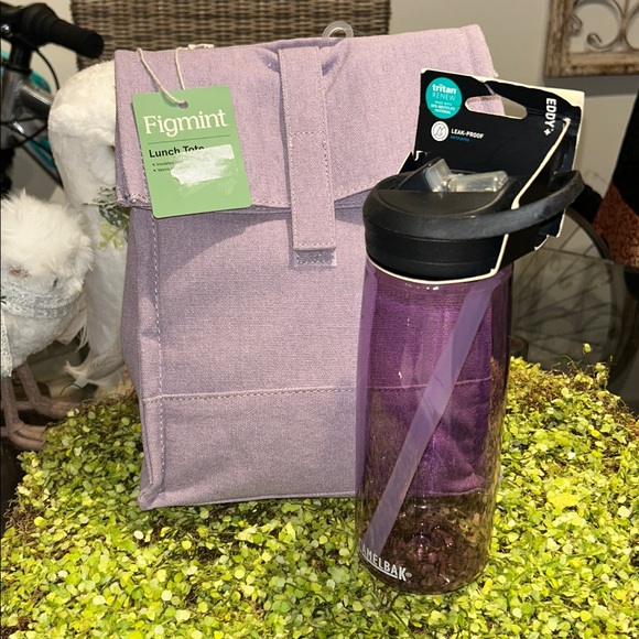 Figmint Lavender Canvas Insulated Lunch Tote & CamelBak Violet Water Bottle NWT - Picture 8 of 8